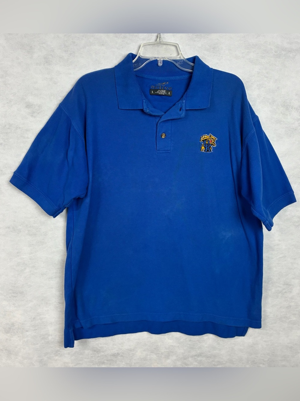 VTG Kentucky Wildcats Polo Shirt Men Large Blue Active UK Basketball 90s Stain